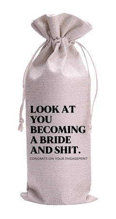 Look At You Becoming A Bride And Shit Mr and Mrs Wedding Gift Engagement Gift Bag For Couples bride/him/her Newly Engaged Gift Wine Tote Bridal Shower Gift