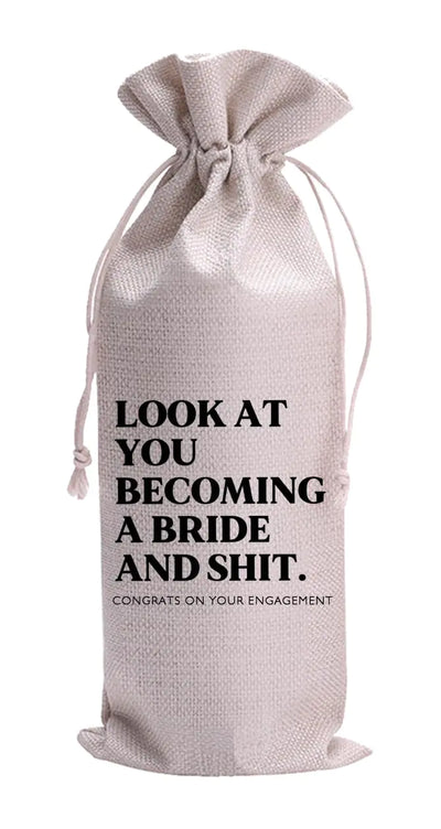 Look At You Becoming A Bride And Shit Mr and Mrs Wedding Gift Engagement Gift Bag For Couples bride/him/her Newly Engaged Gift Wine Tote Bridal Shower Gift