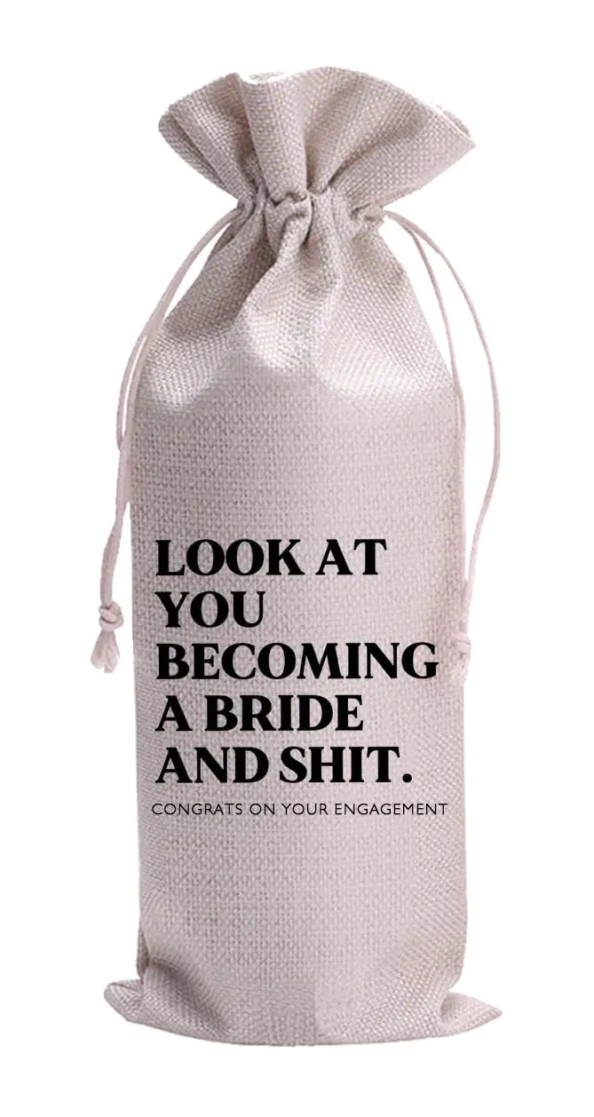 Look At You Becoming A Bride And Shit Mr and Mrs Wedding Gift Engagement Gift Bag For Couples bride/him/her Newly Engaged Gift Wine Tote Bridal Shower Gift